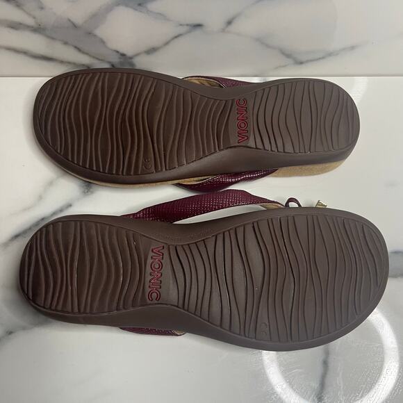 Vionic Women's Maroon Reptile Bow Orthotic Comfort Thong Bella II Sandals Sz 8 - Picture 5 of 5